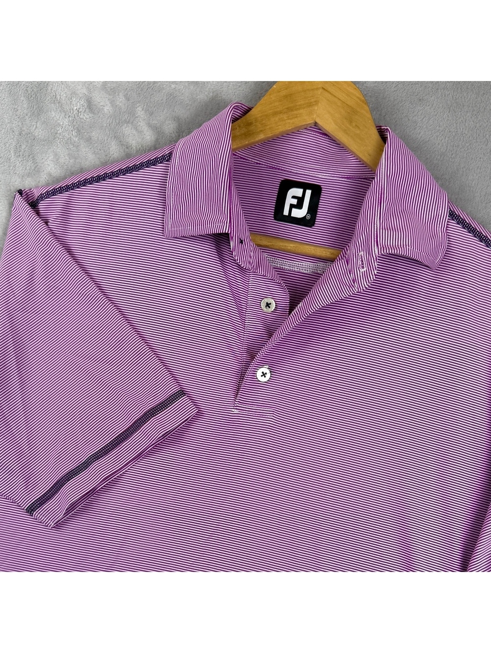 FootJoy Mens Purple Stripe Golf Polo Shirt M Performance Stretch Short Sleeve FJ